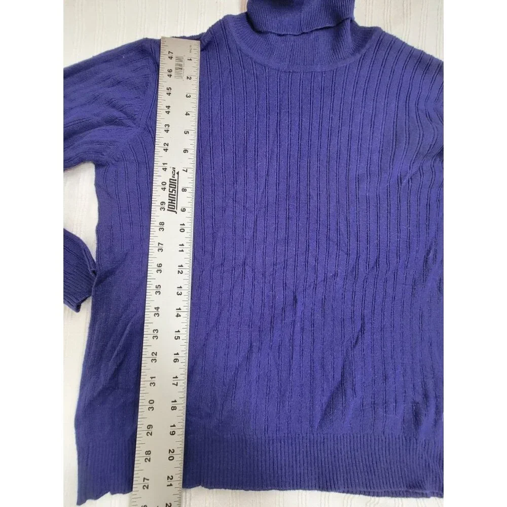 Talbots Womens Royal Blue Knit Turtleneck Sweater Small Lambswool Blend Pullover